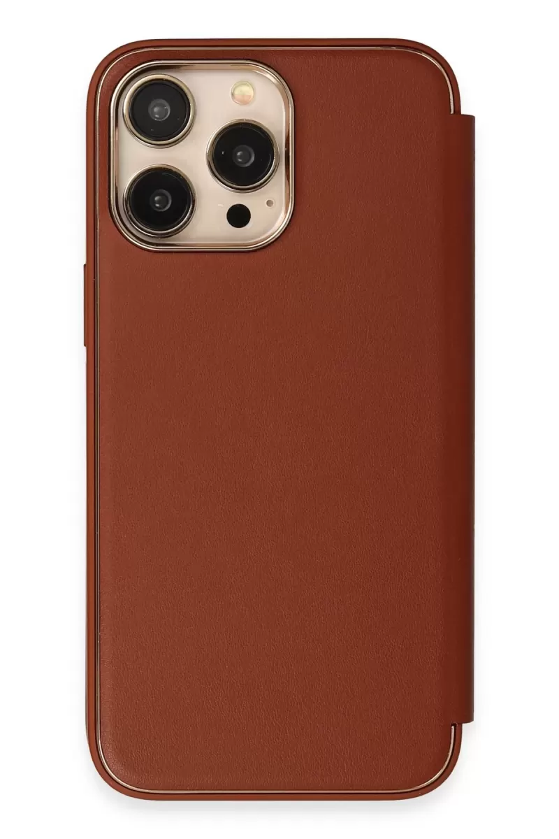 Newface Apple iPhone 13 Pro Max Kılıf Dolpin Kapaklı - Kahverengi
