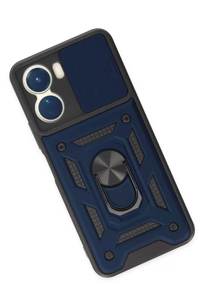 Newface Vivo Y16 Kılıf Pars Lens Yüzüklü Silikon - Lacivert