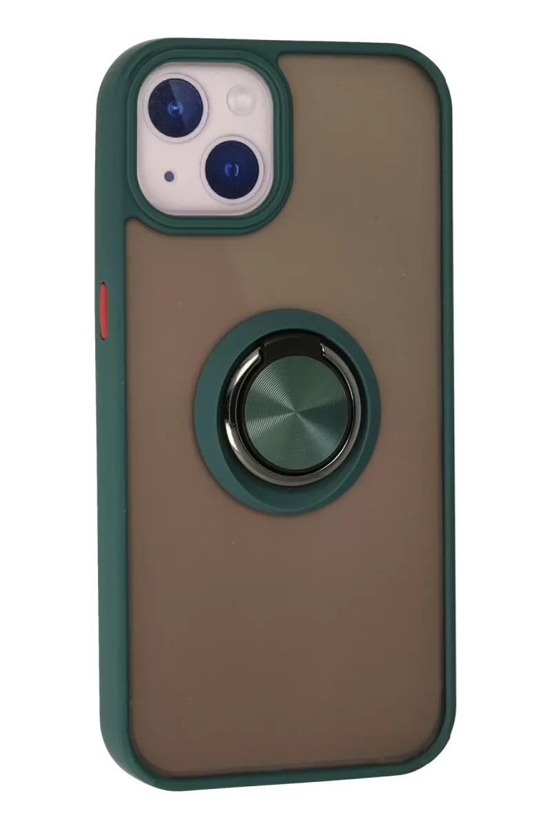Newface Apple iPhone 13 Kılıf Montreal Yüzüklü Silikon Kapak - Yeşil