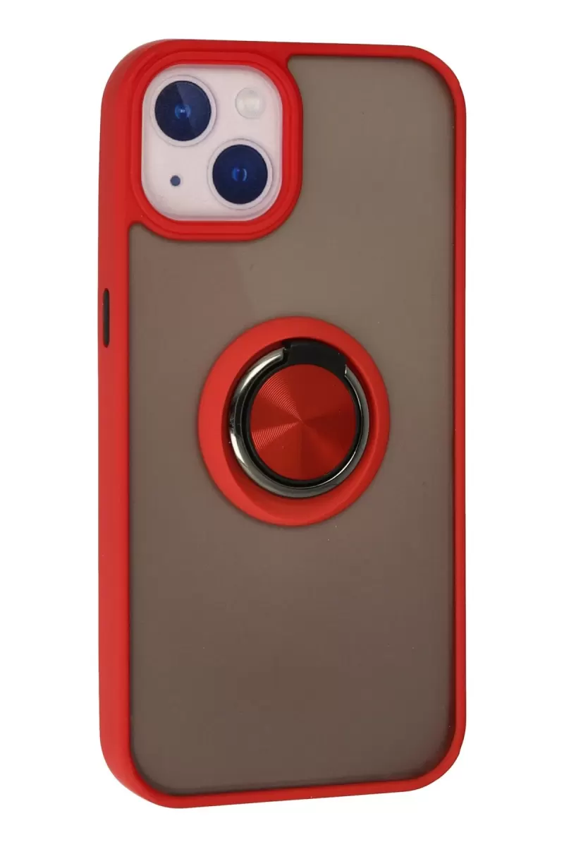 Newface Apple iPhone 13 Kılıf Montreal Yüzüklü Silikon Kapak - Kırmızı