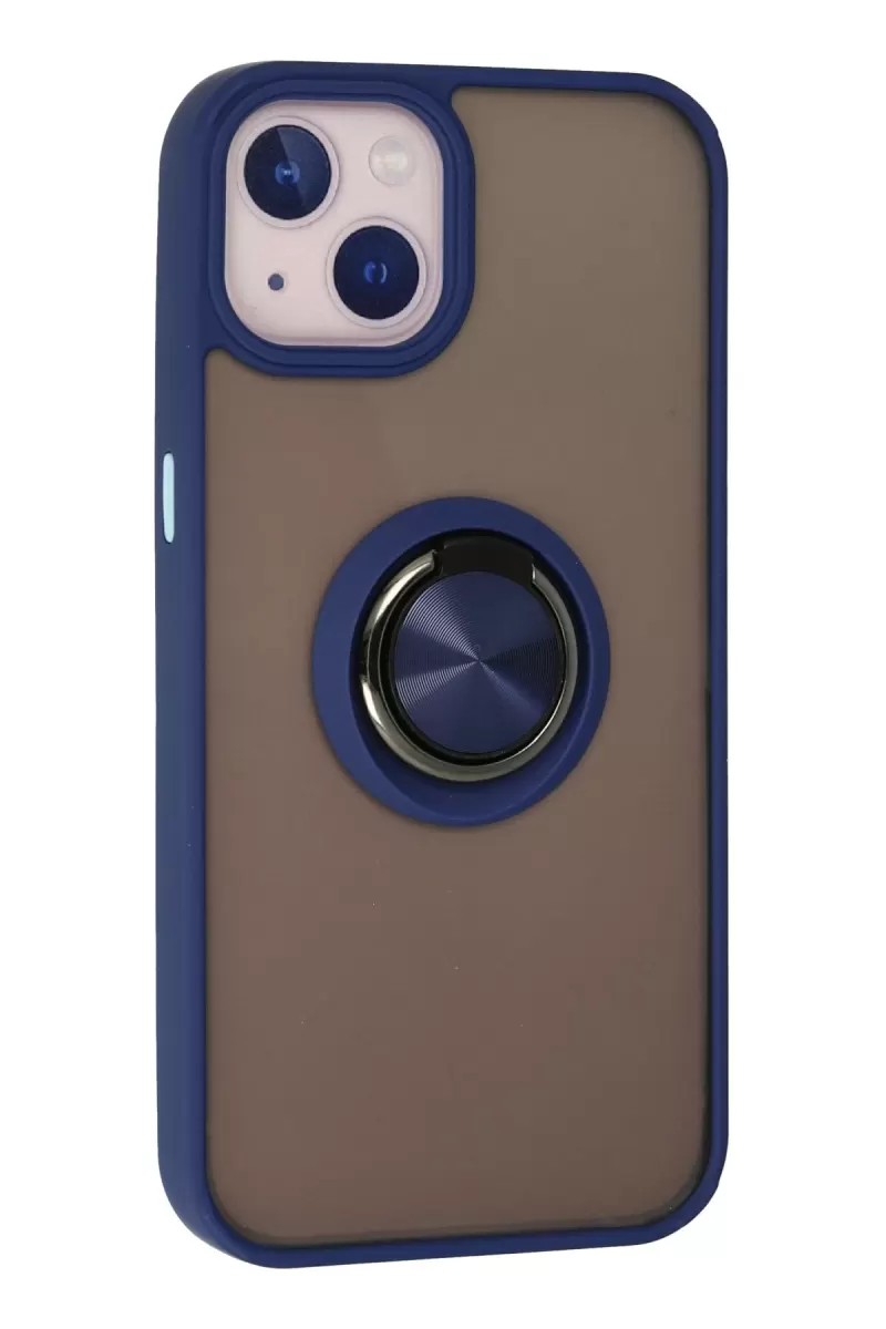Newface Apple iPhone 13 Kılıf Montreal Yüzüklü Silikon Kapak - Lacivert