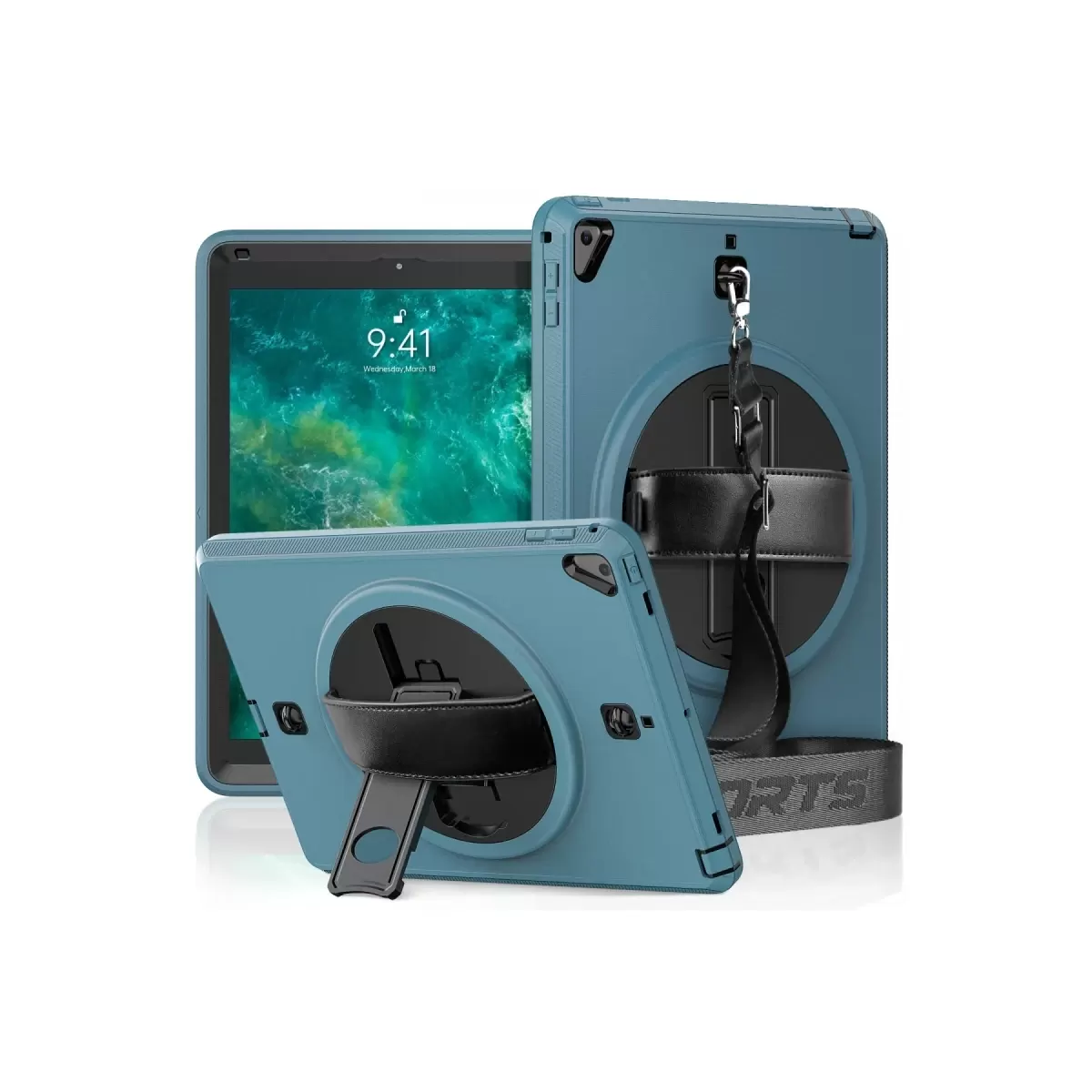 Newface Apple iPad 5 Air 9.7 Kılıf Strap-C Otterbox Tablet Kapak - Mavi