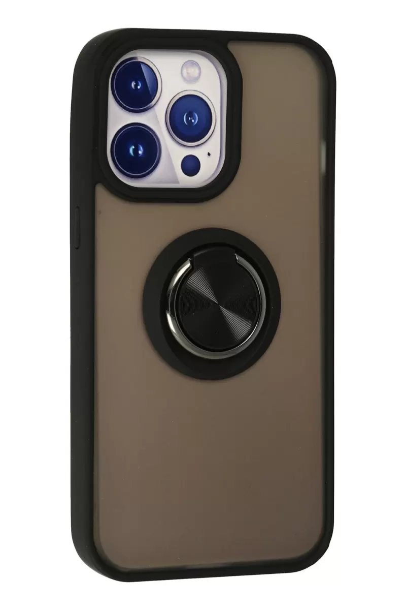 Newface Apple iPhone 13 Pro Kılıf Montreal Yüzüklü Silikon Kapak - Siyah