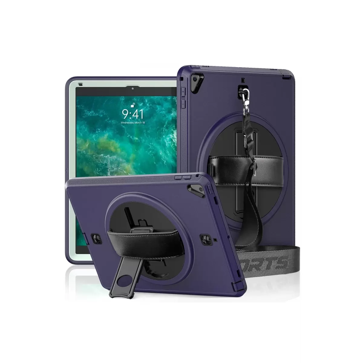 Newface Apple iPad 5 Air 9.7 Kılıf Strap-C Otterbox Tablet Kapak - Lacivert
