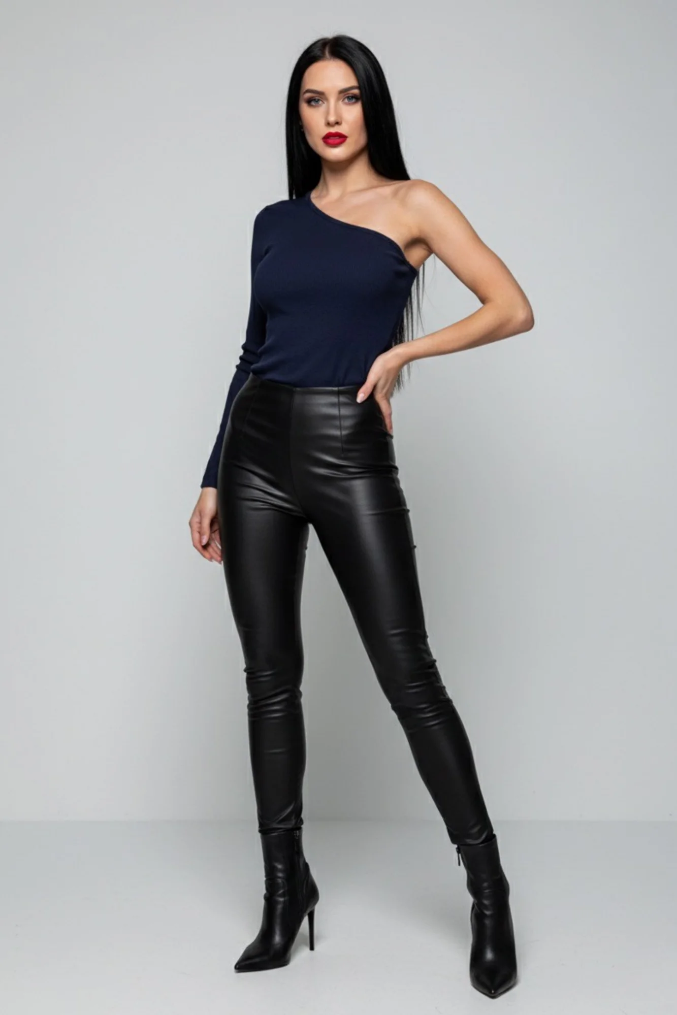 Lacivert Tek Omuz Uzun Kollu Kaşkorse Kadın Bluz