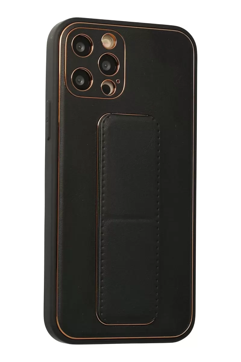 Newface Apple iPhone 12 Pro Kılıf Coco Deri Standlı Kapak - Siyah