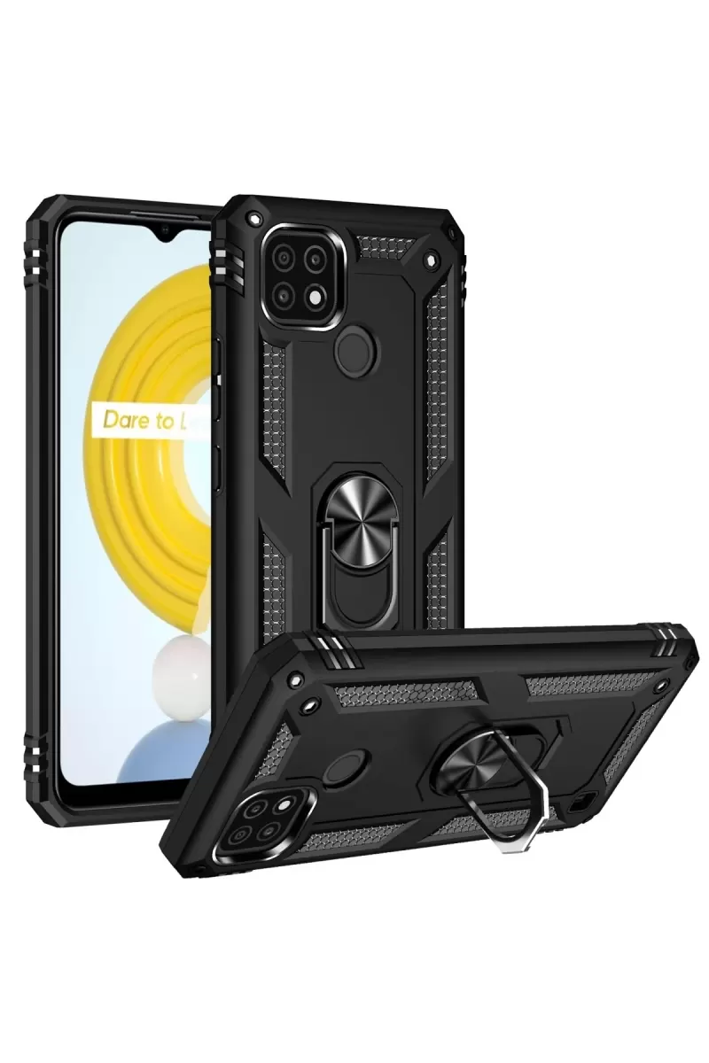 Newface Realme C21 Kılıf Sofya Yüzüklü Silikon Kapak - Siyah