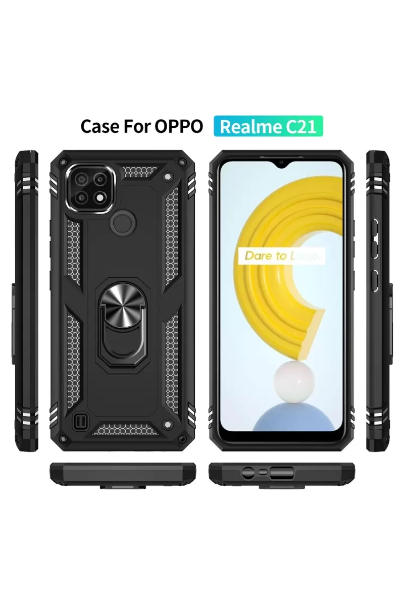Newface Realme C21 Kılıf Sofya Yüzüklü Silikon Kapak - Siyah