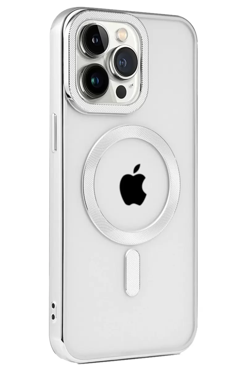 Newface Apple iPhone 15 Pro Max Kılıf Kronos Magsafe Kapak - Gümüş