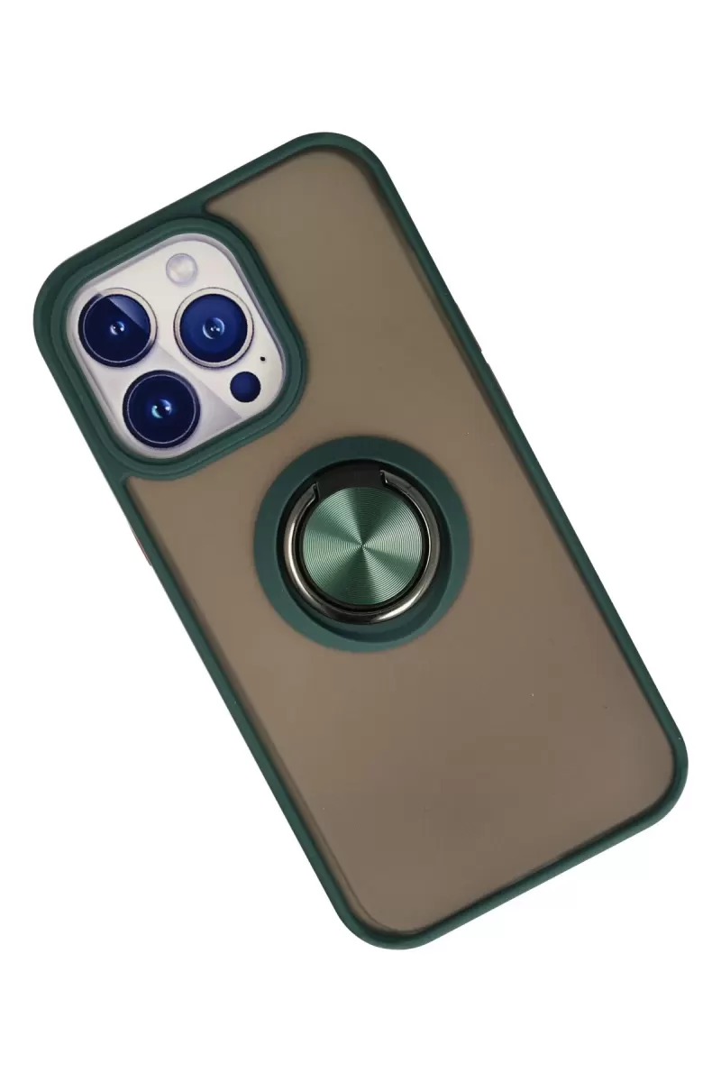 Newface Apple iPhone 13 Pro Kılıf Montreal Yüzüklü Silikon Kapak - Yeşil