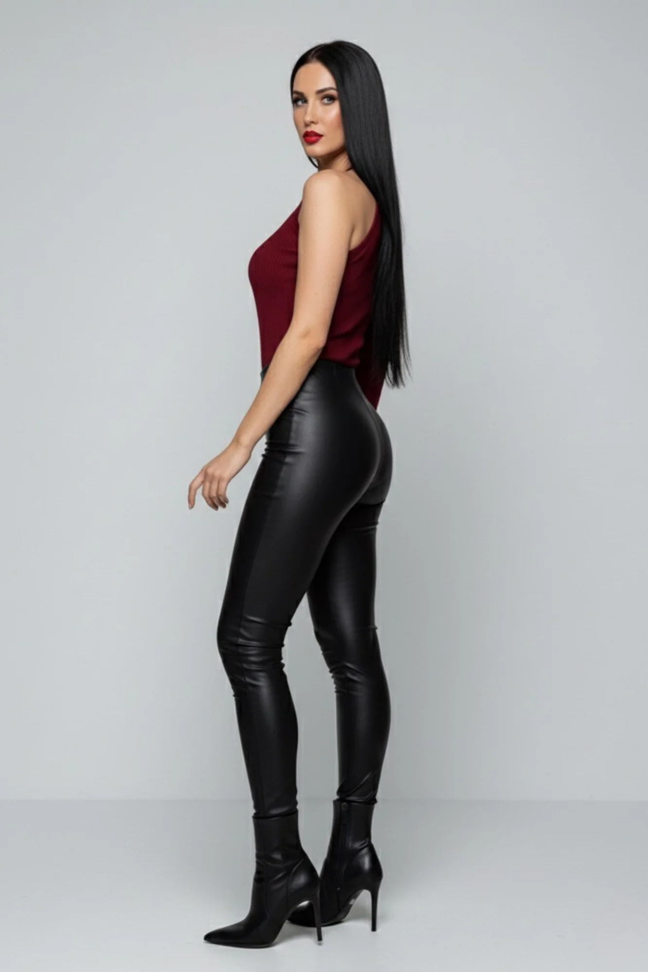 Bordo Tek Omuz Uzun Kollu Kaşkorse Kadın Bluz