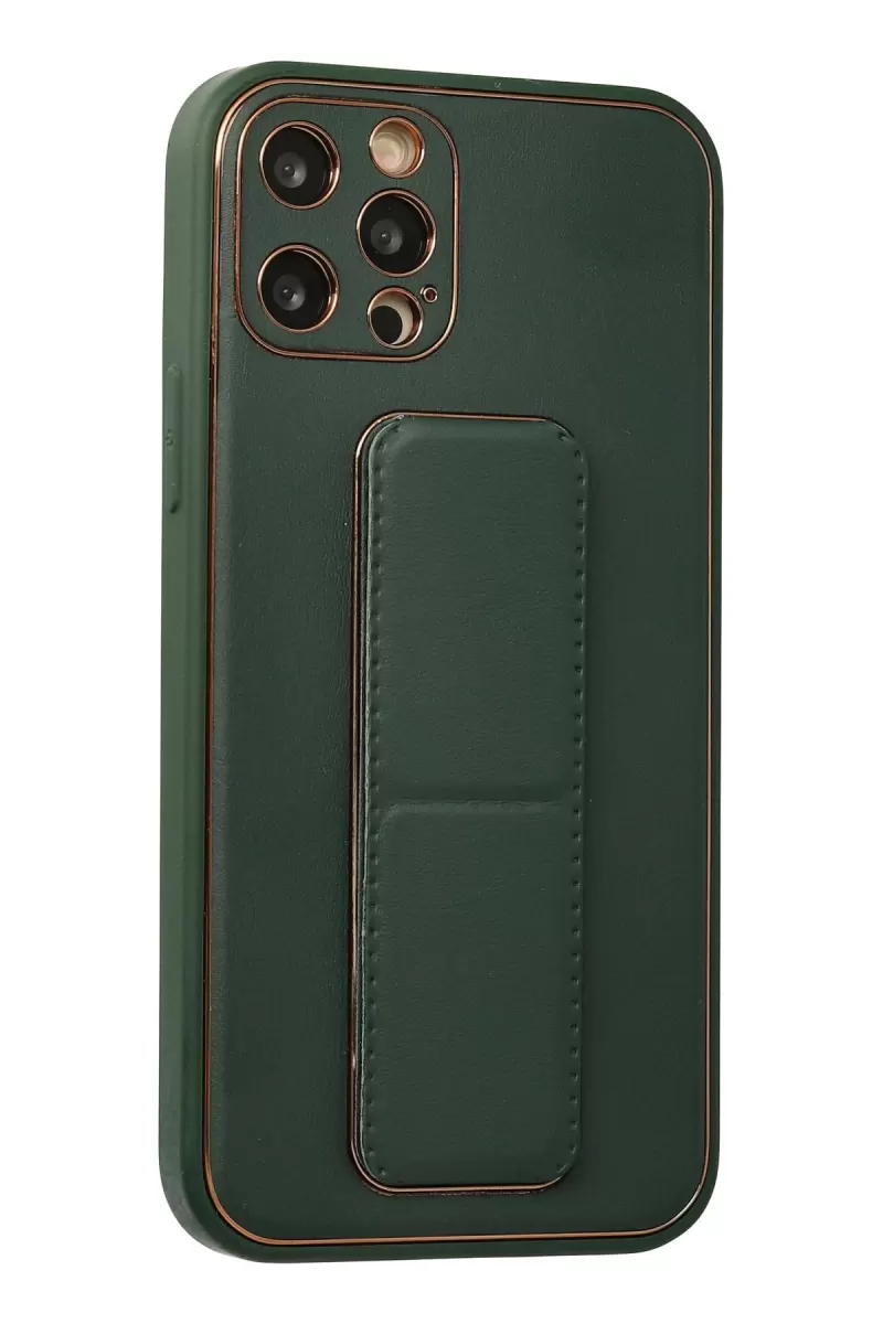 Newface Apple iPhone 12 Pro Kılıf Coco Deri Standlı Kapak - Yeşil