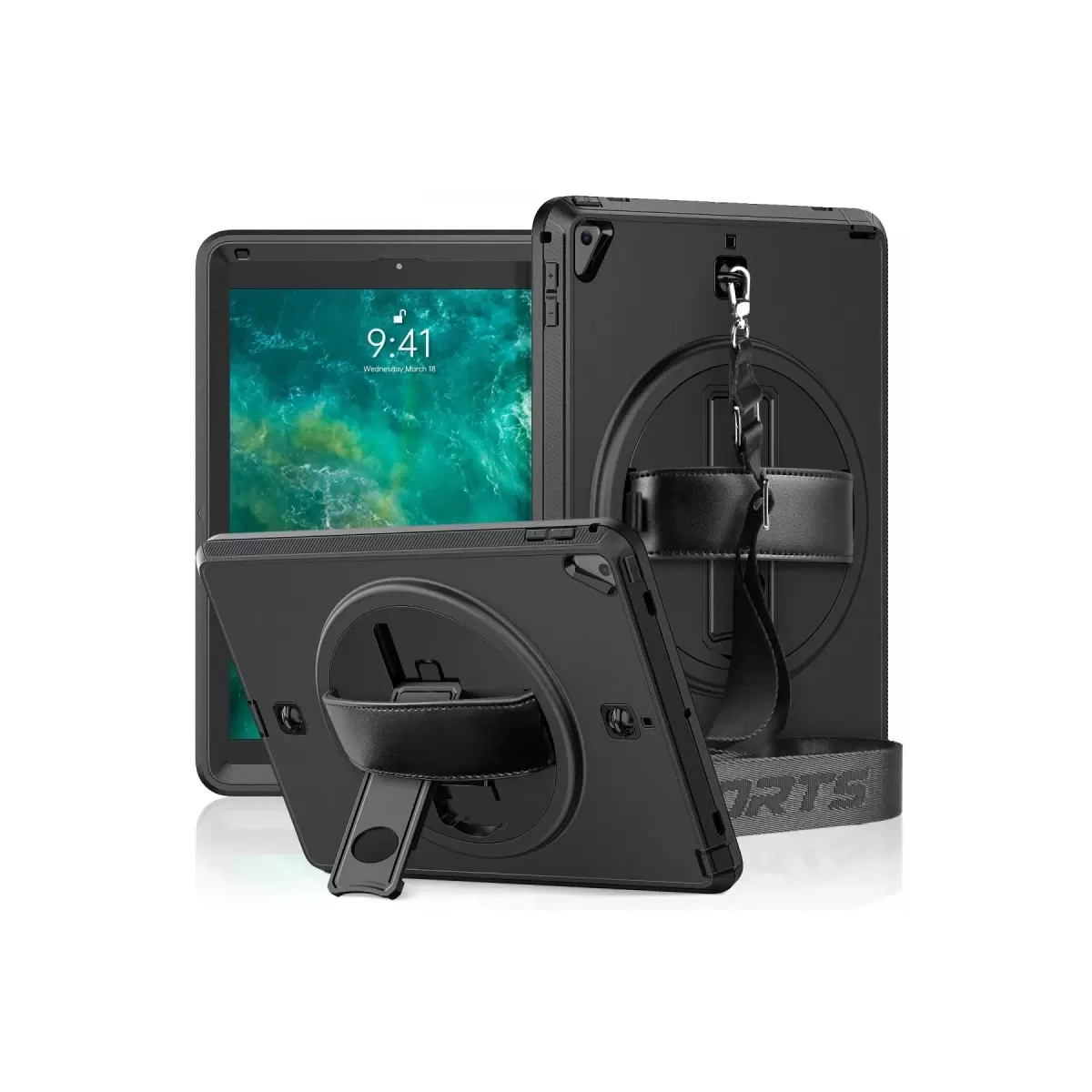Newface Apple iPad 5 Air 9.7 Kılıf Strap-C Otterbox Tablet Kapak - Siyah