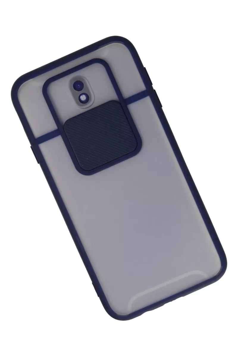 Newface Samsung Galaxy J7 Pro / J730 Kılıf Palm Buzlu Kamera Sürgülü Silikon - Lacivert