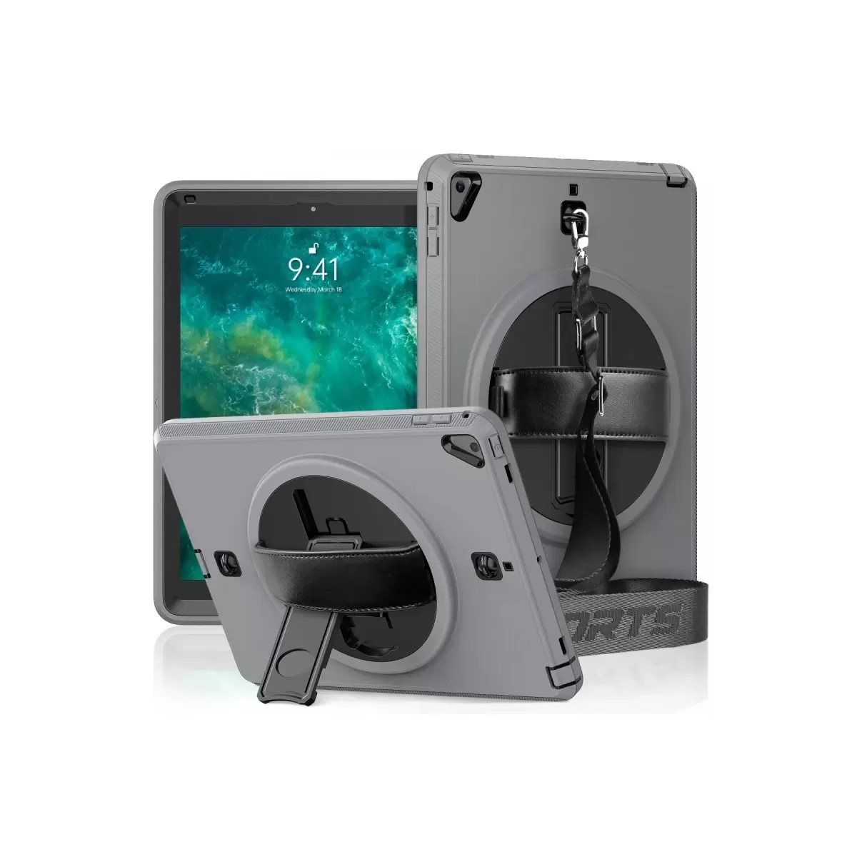 Newface Apple iPad 5 Air 9.7 Kılıf Strap-C Otterbox Tablet Kapak - Gri