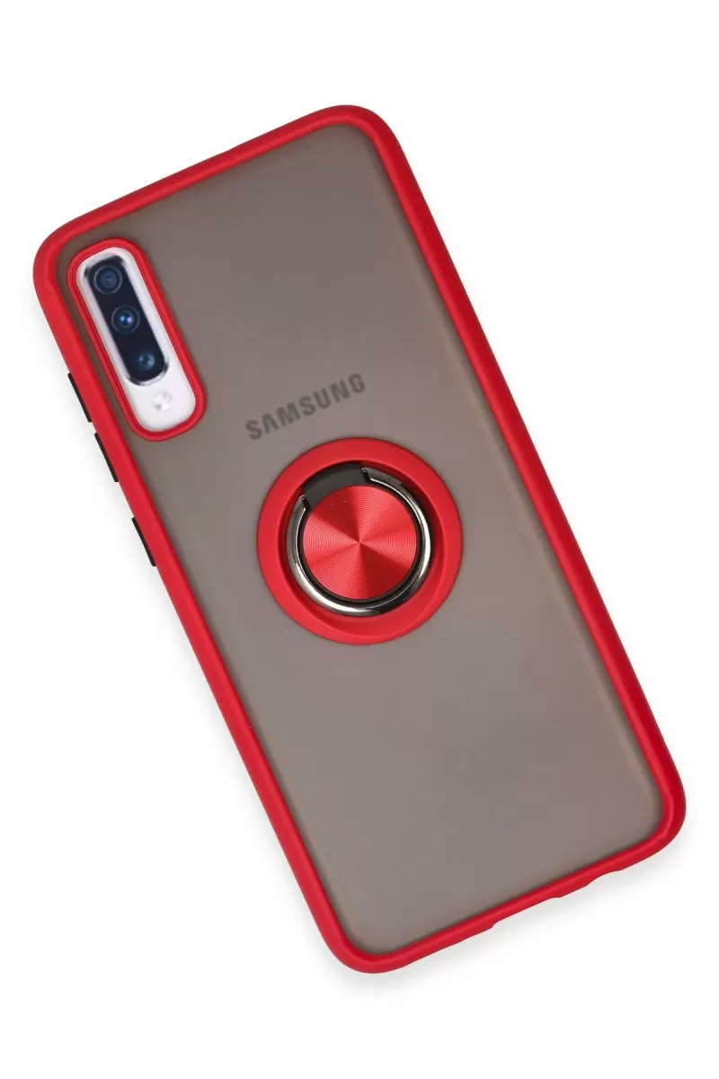 Newface Samsung Galaxy A70 Kılıf Montreal Yüzüklü Silikon Kapak - Kırmızı