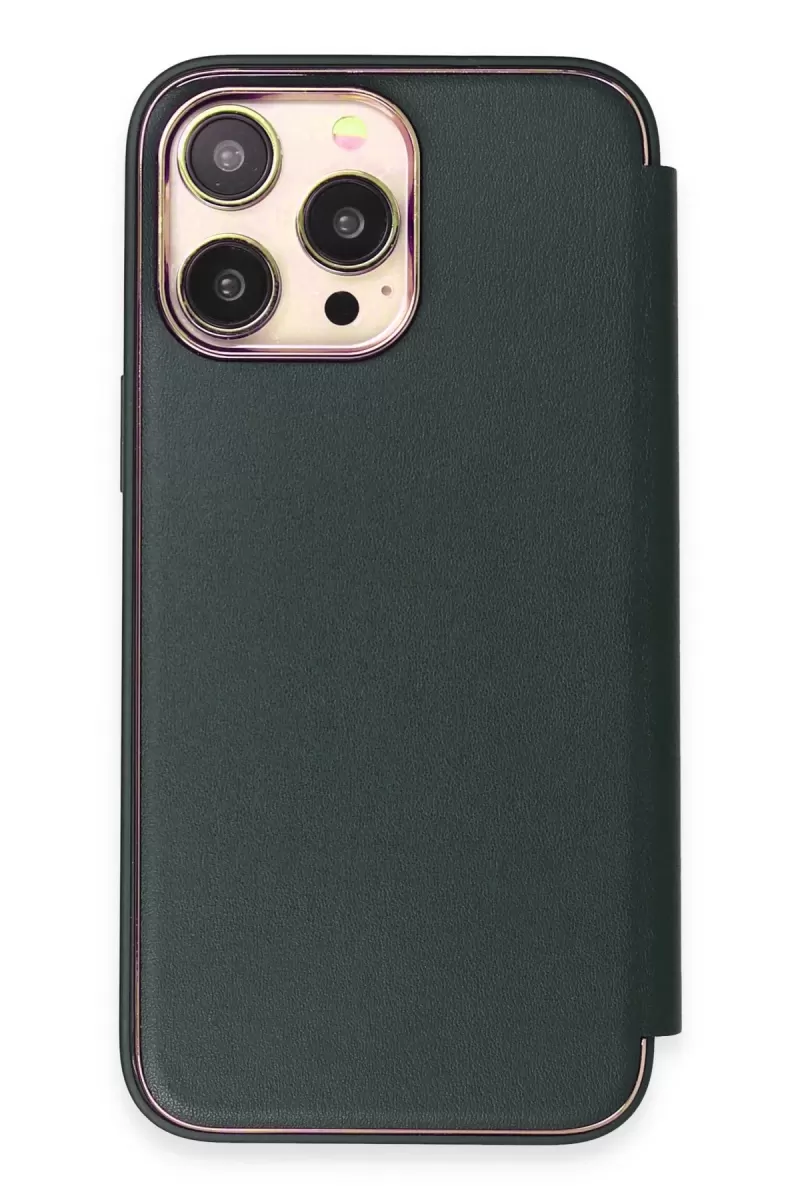Newface Apple iPhone 13 Pro Kılıf Dolpin Kapaklı - Koyu Yeşil