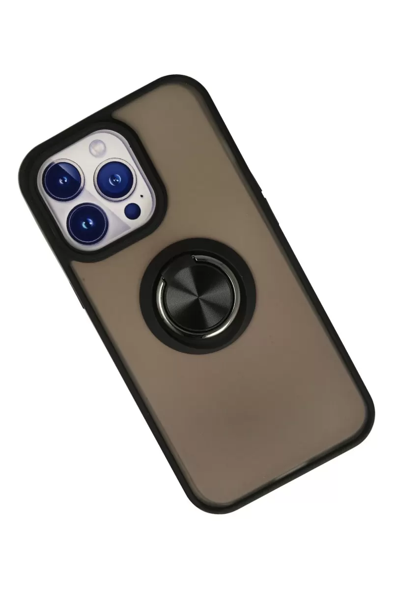 Newface Apple iPhone 13 Pro Max Kılıf Montreal Yüzüklü Silikon Kapak - Siyah