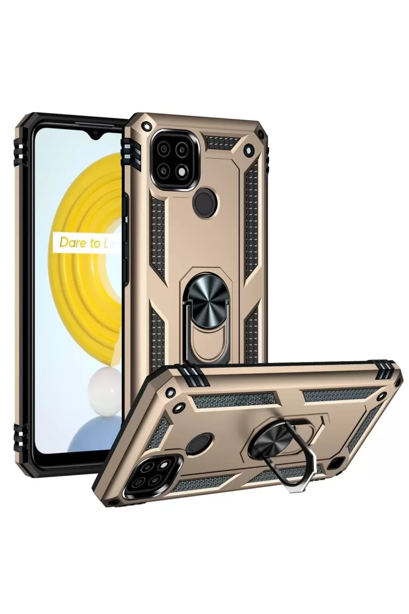 Newface Realme C21 Kılıf Sofya Yüzüklü Silikon Kapak - Gold