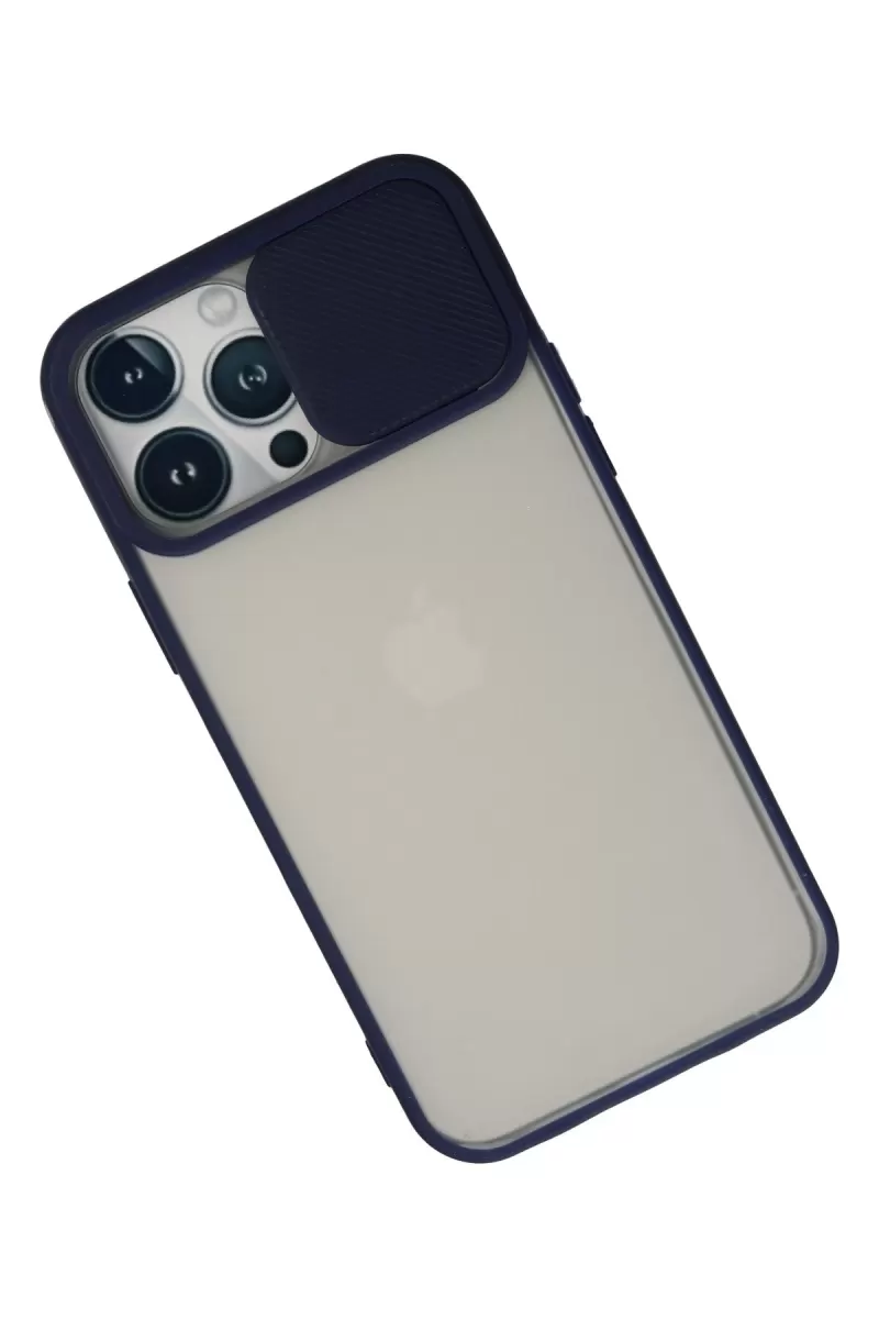 Newface Apple iPhone 13 Pro Max Kılıf Palm Buzlu Kamera Sürgülü Silikon - Lacivert