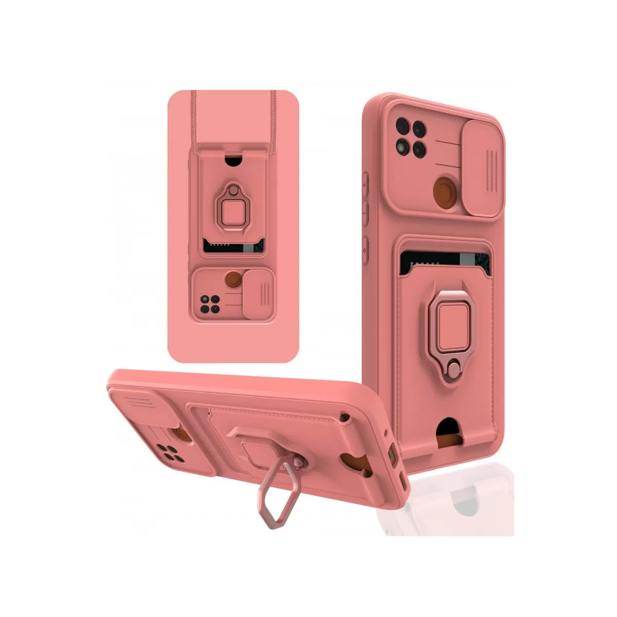 Newface Xiaomi Redmi 9C Kılıf Zuma Kartvizitli Yüzüklü Silikon - Pembe