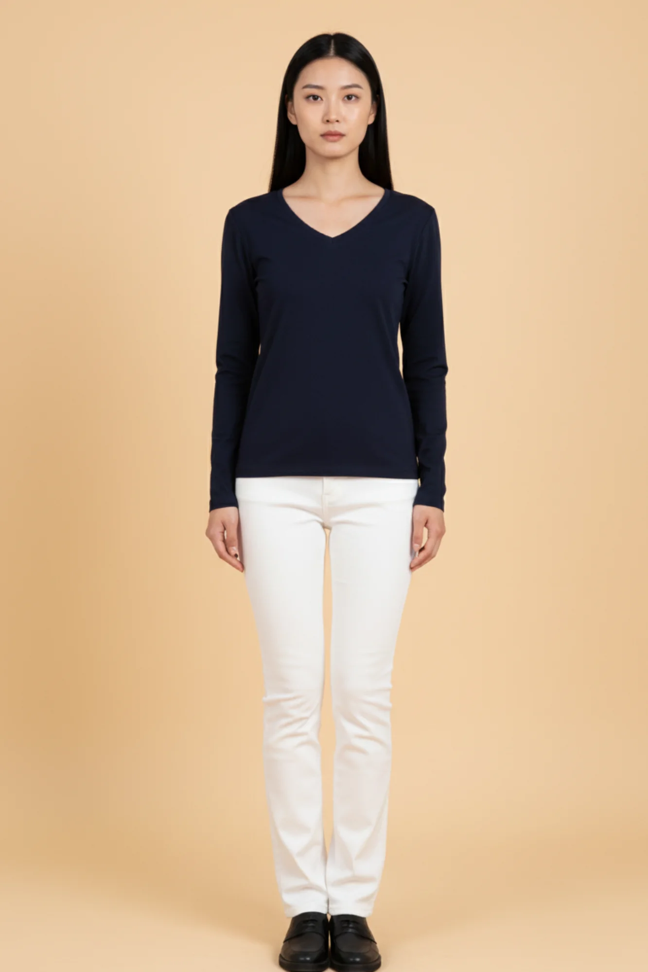 Kadın V Yaka Lacivert Viskon Bluz