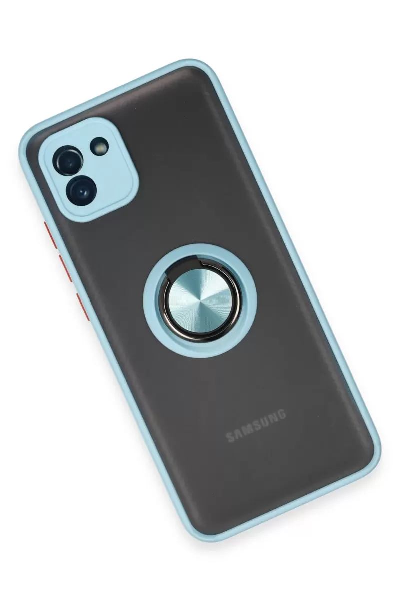 Newface Samsung Galaxy A03 Kılıf Montreal Yüzüklü Silikon Kapak - Buz Mavi