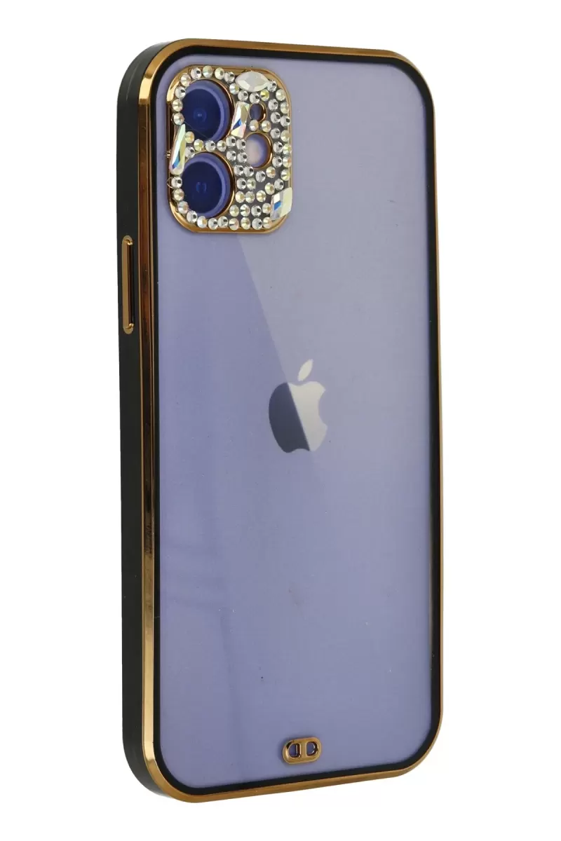 Newface Apple iPhone 12 Kılıf Liva Taşlı Silikon - Siyah