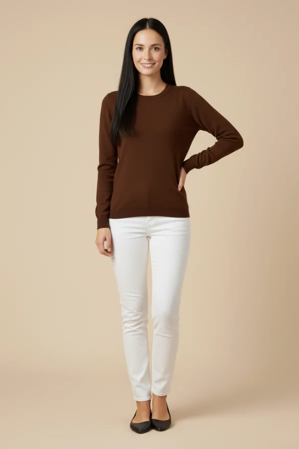 Kadın Kahverengi Triko Yuvarlak Yaka Kazak