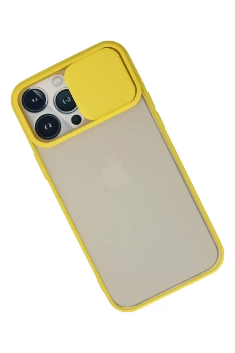 Newface Apple iPhone 13 Pro Max Kılıf Palm Buzlu Kamera Sürgülü Silikon - Sarı