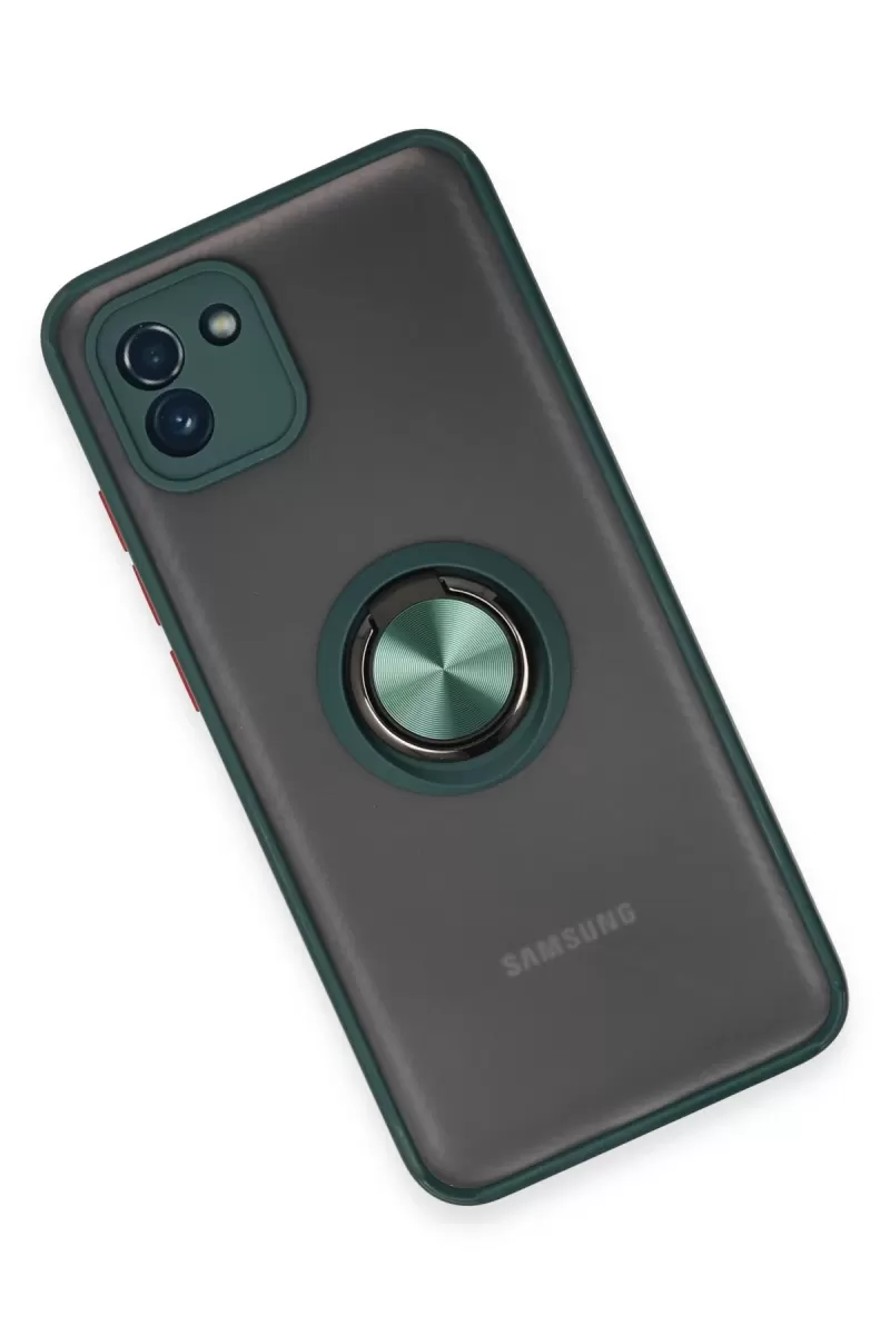 Newface Samsung Galaxy A03 Kılıf Montreal Yüzüklü Silikon Kapak - Yeşil