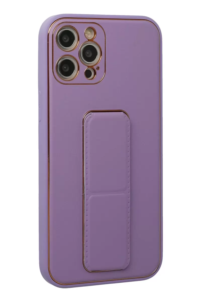 Newface Apple iPhone 12 Pro Kılıf Coco Deri Standlı Kapak - Lila
