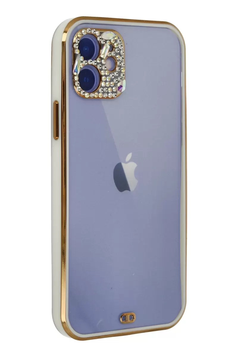 Newface Apple iPhone 12 Kılıf Liva Taşlı Silikon - Beyaz