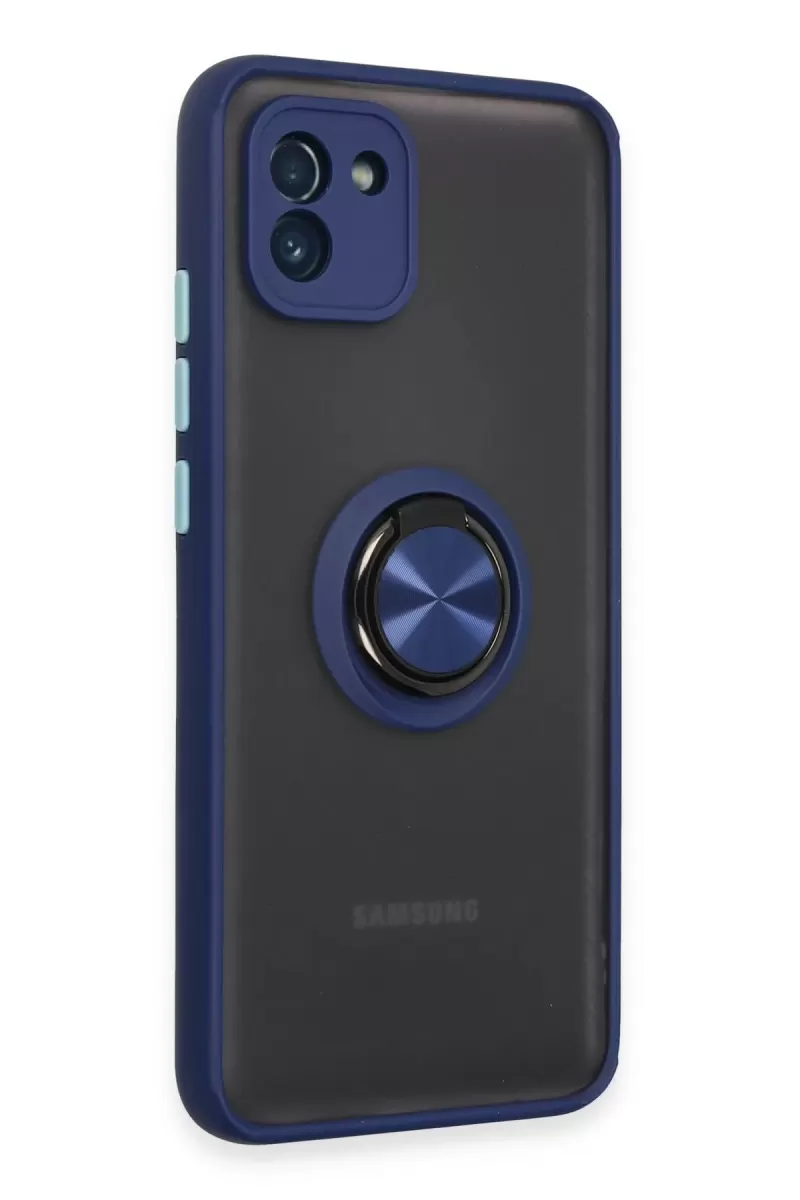 Newface Samsung Galaxy A03 Kılıf Montreal Yüzüklü Silikon Kapak - Lacivert
