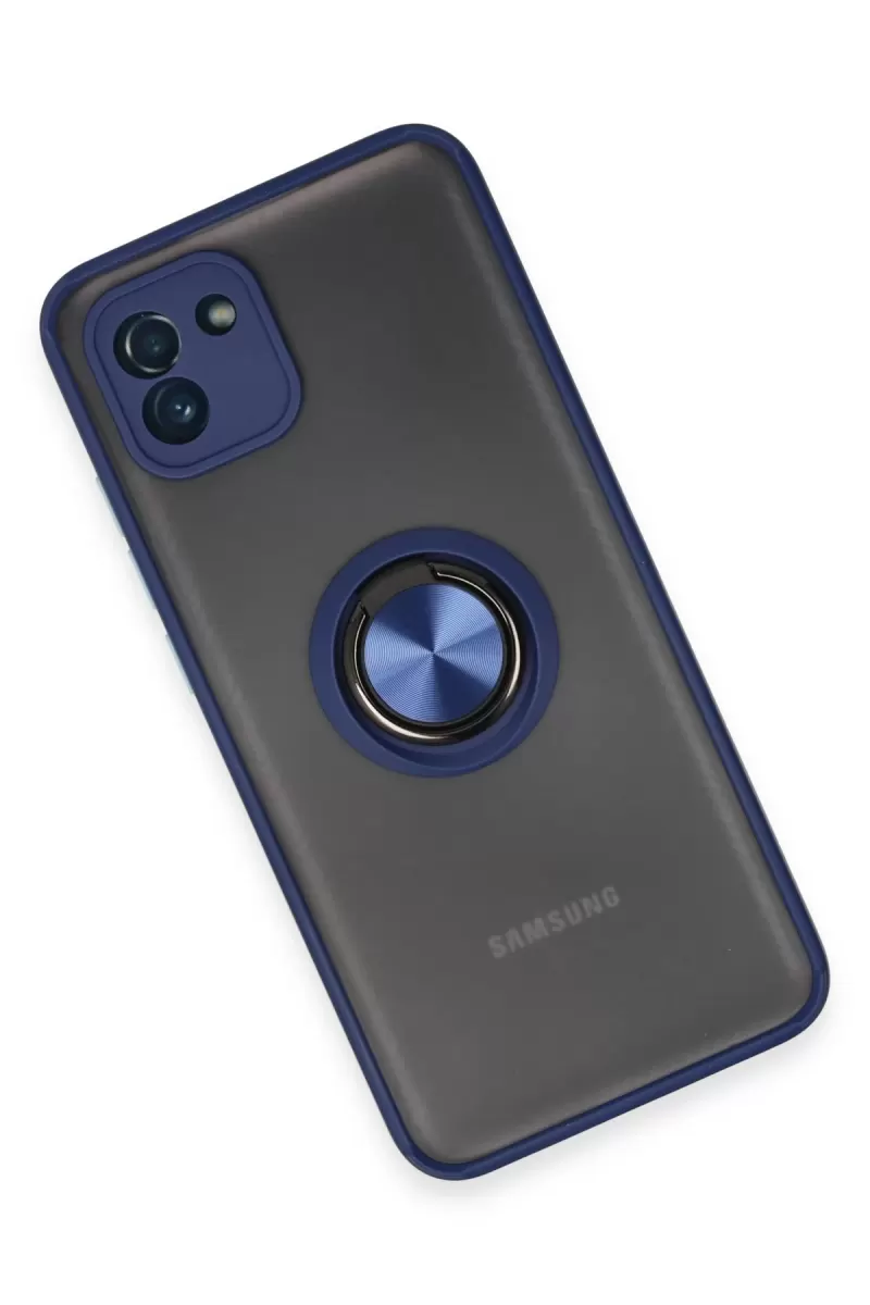 Newface Samsung Galaxy A03 Kılıf Montreal Yüzüklü Silikon Kapak - Lacivert