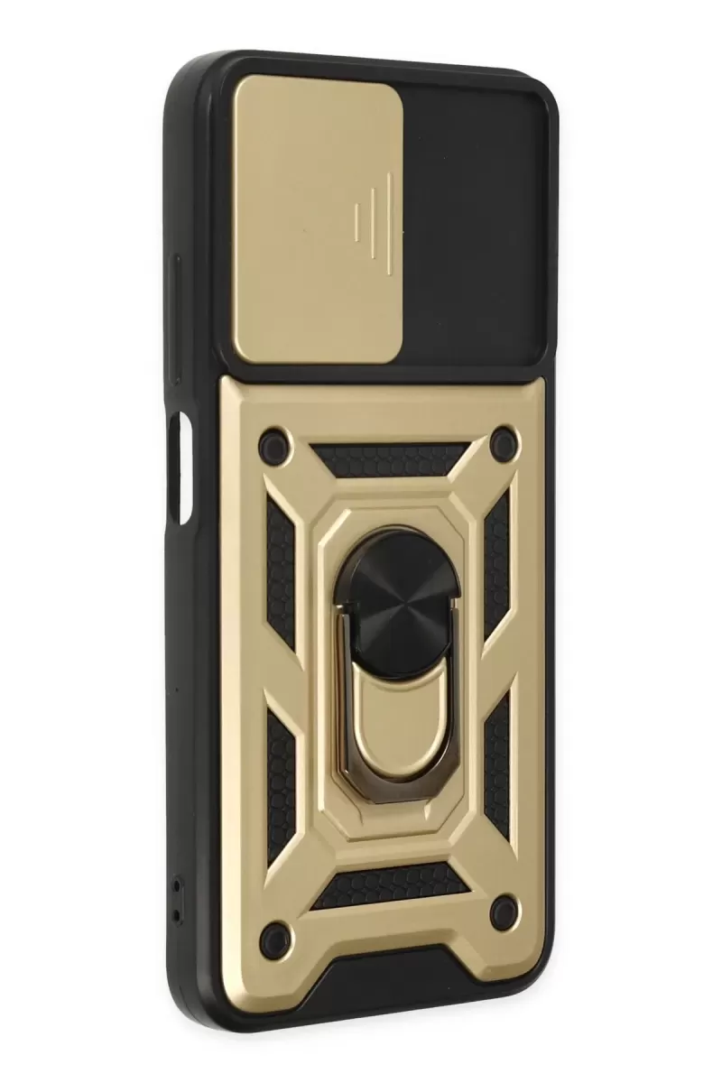 Newface Xiaomi Poco M5 Kılıf Pars Lens Yüzüklü Silikon - Gold