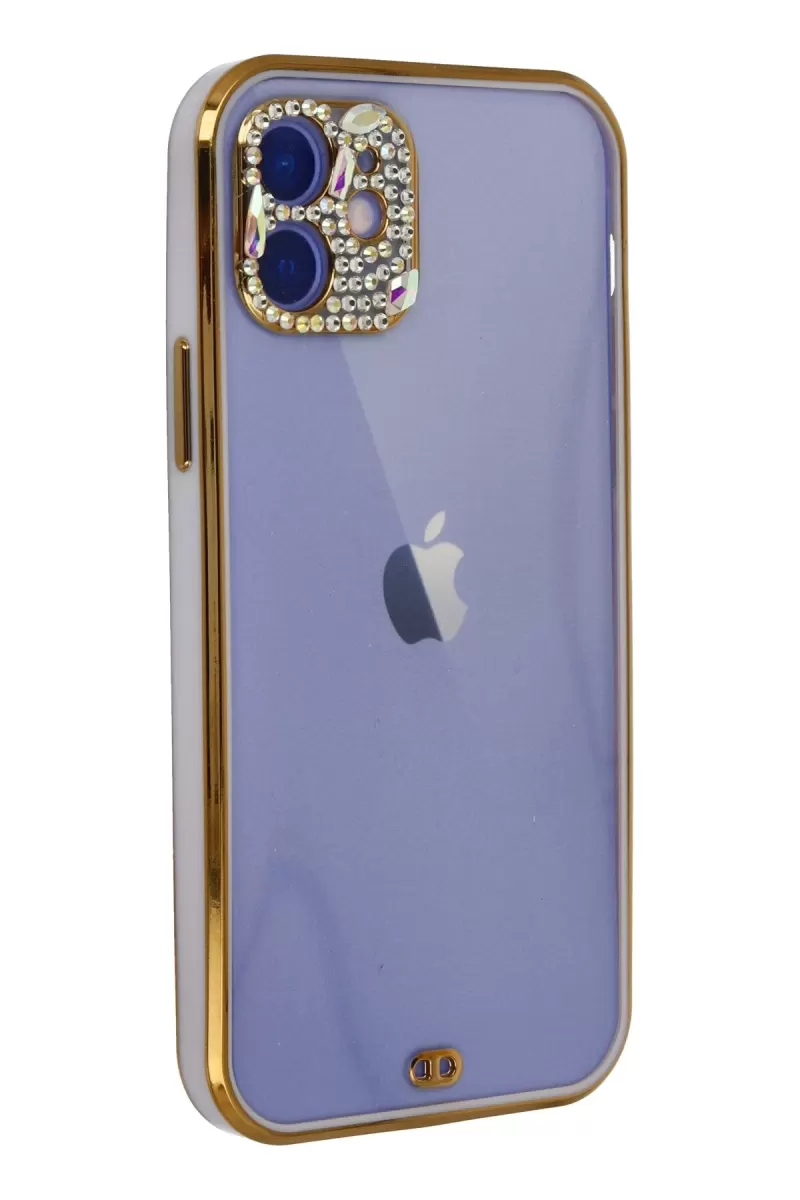 Newface Apple iPhone 12 Kılıf Liva Taşlı Silikon - Mor
