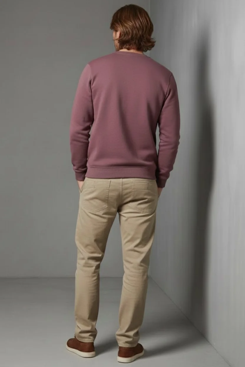 Unisex Kışlık Mürdüm Rengi Üç İplik Şardonlu Kalın Bisiklet Yaka Sweatshirt