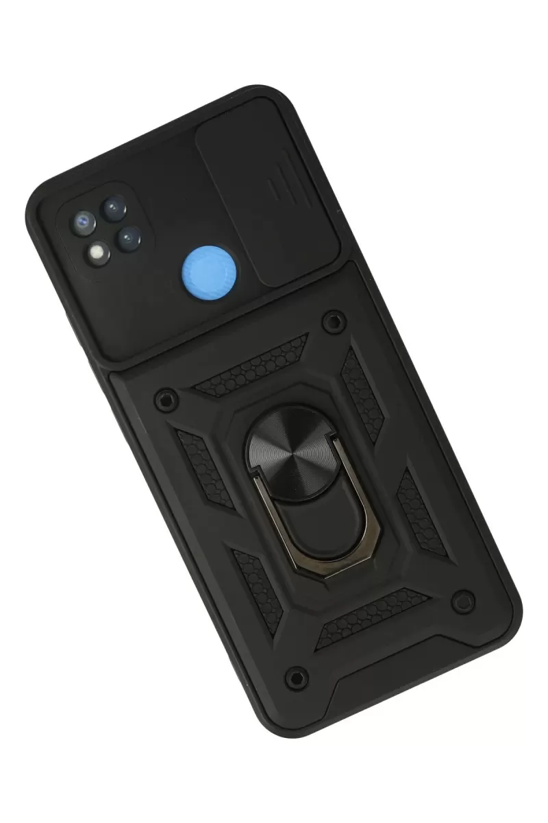 Newface Xiaomi Redmi 9C Kılıf Pars Lens Yüzüklü Silikon - Siyah