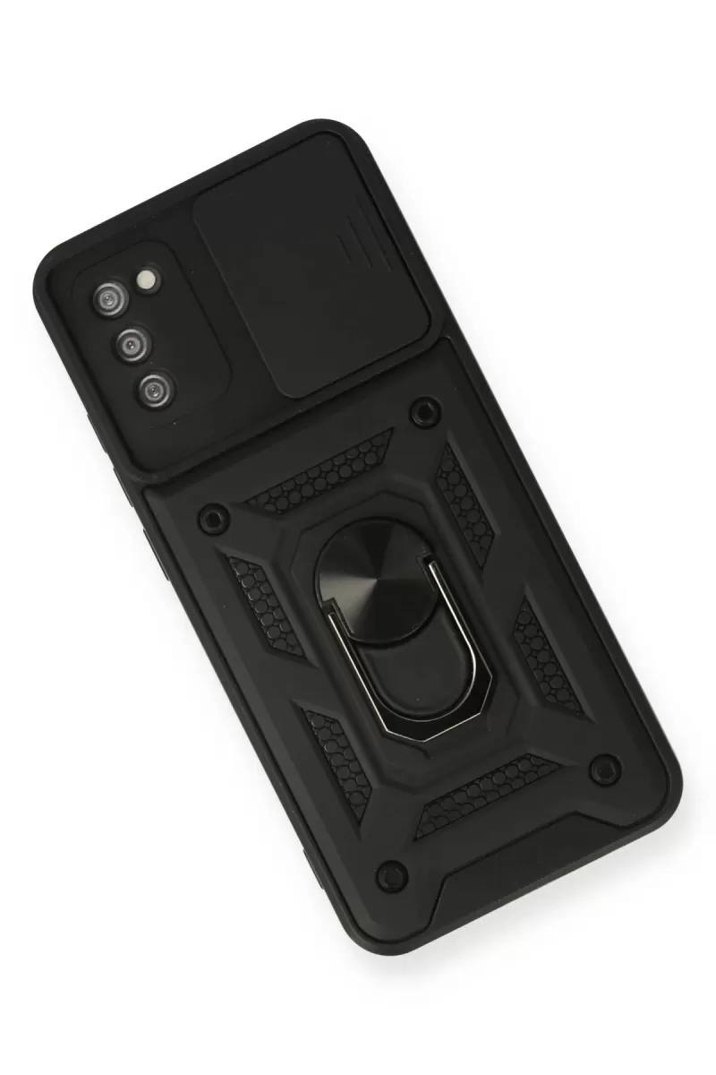 Newface Samsung Galaxy A03S Kılıf Pars Lens Yüzüklü Silikon - Siyah