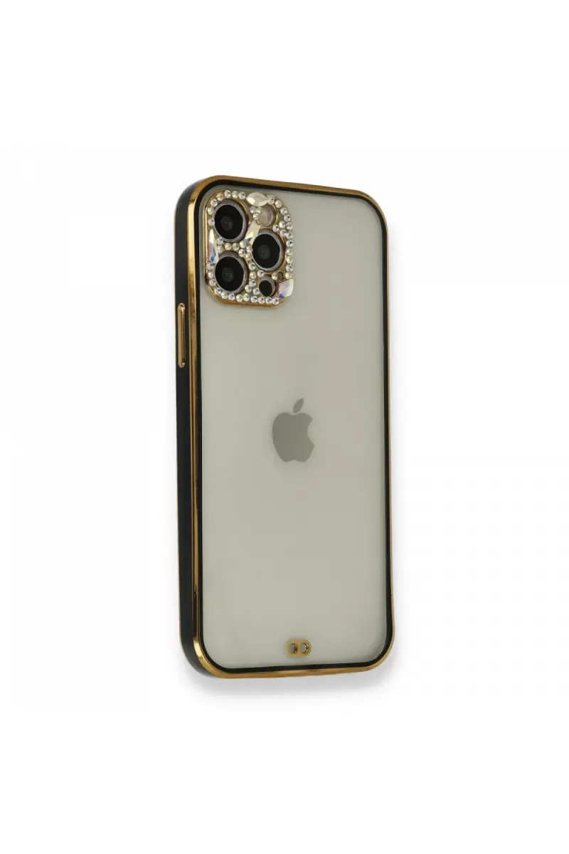 Newface Apple iPhone 12 Pro Kılıf Liva Taşlı Silikon - Siyah