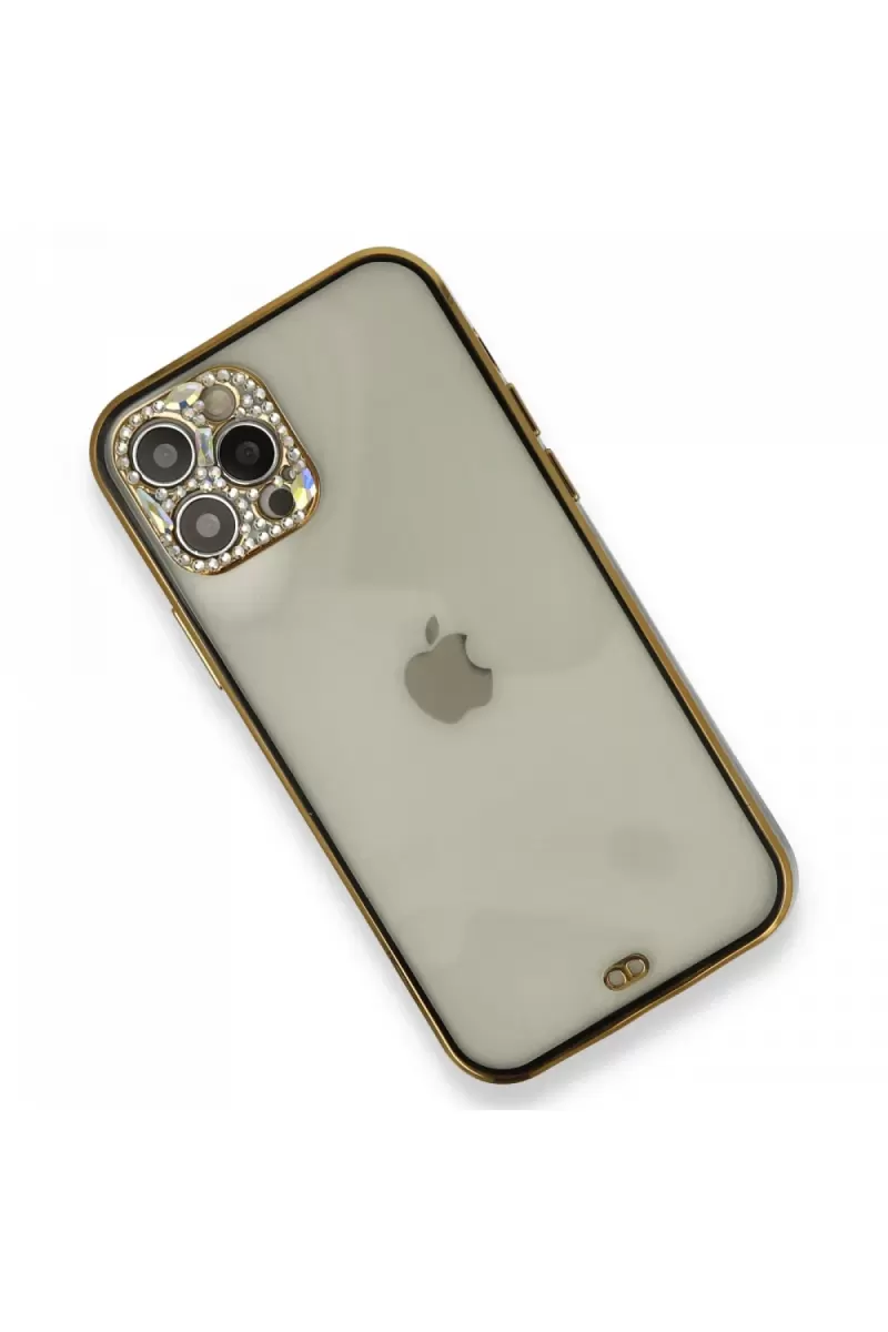 Newface Apple iPhone 12 Pro Kılıf Liva Taşlı Silikon - Siyah
