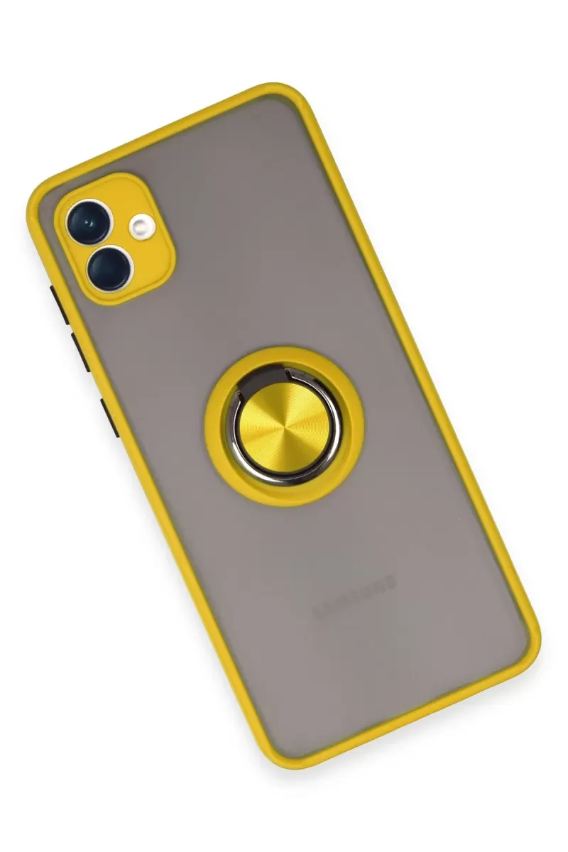 Newface Samsung Galaxy A04 Kılıf Montreal Yüzüklü Silikon Kapak - Sarı