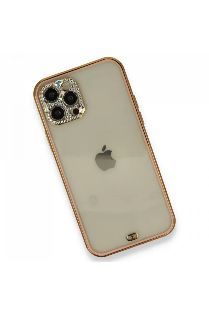 Newface Apple iPhone 12 Pro Kılıf Liva Taşlı Silikon - Pembe