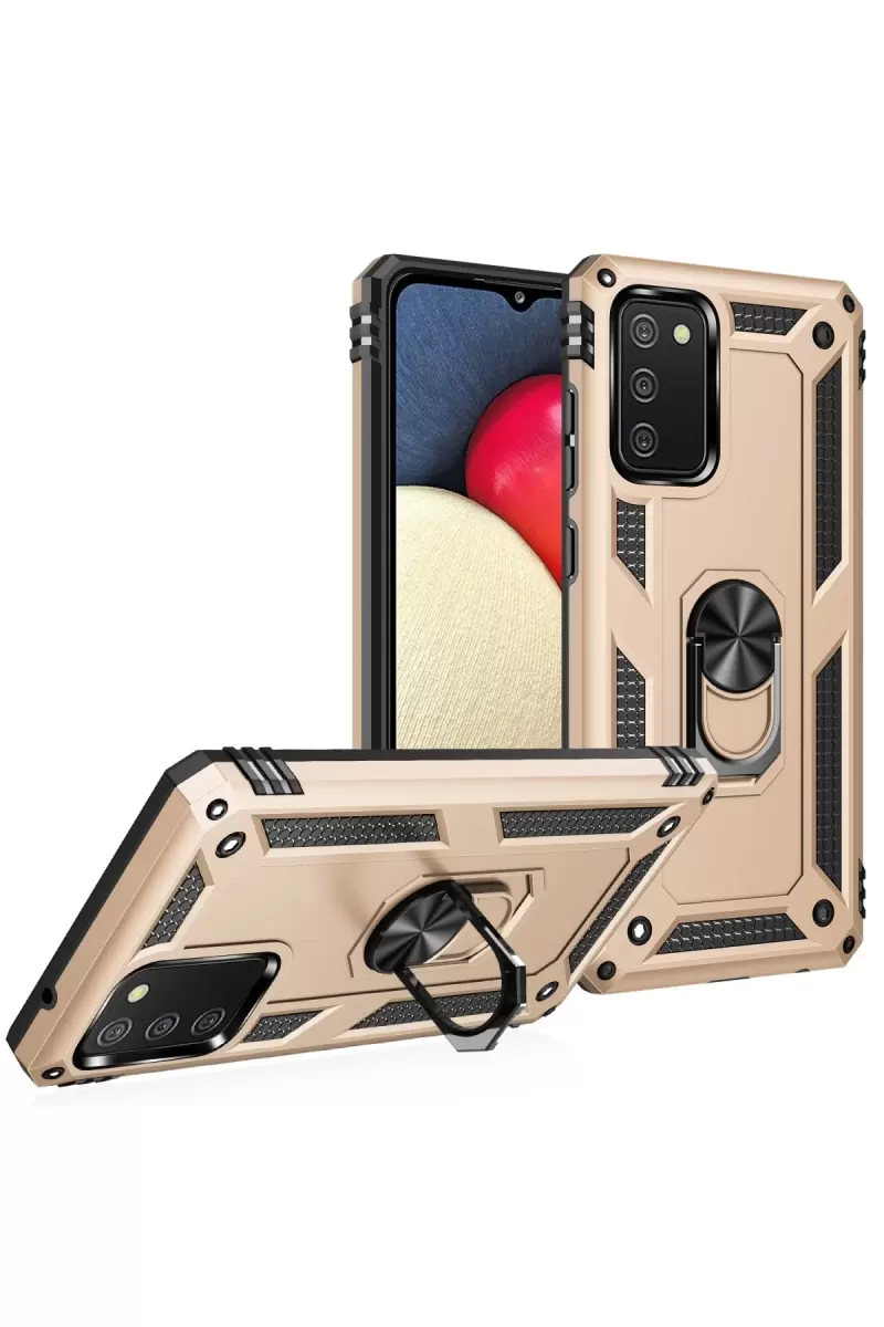 Newface Samsung Galaxy A03S Kılıf Sofya Yüzüklü Silikon Kapak - Gold