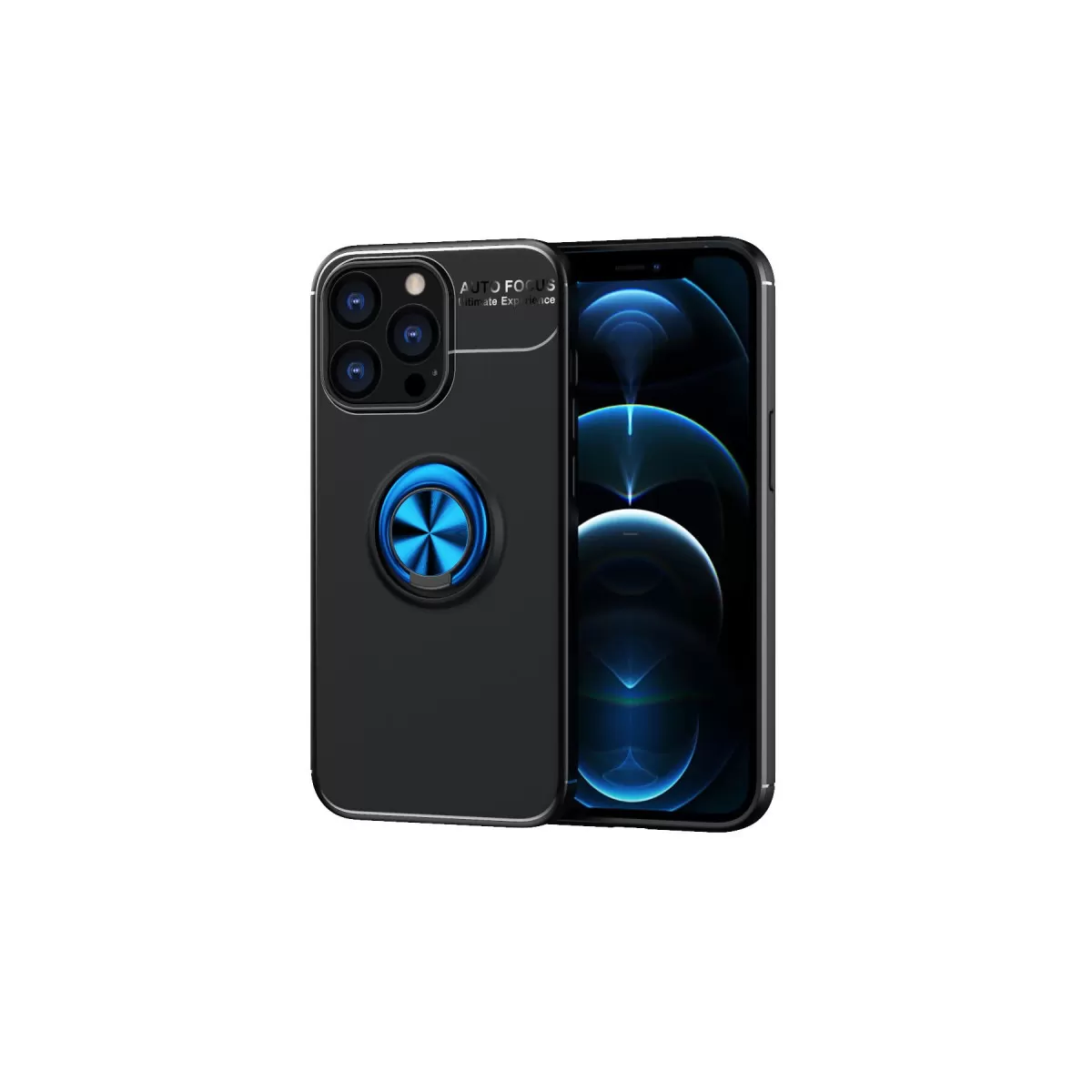 Newface Apple iPhone 13 Pro Max Kılıf Range Yüzüklü Silikon - Siyah-Mavi