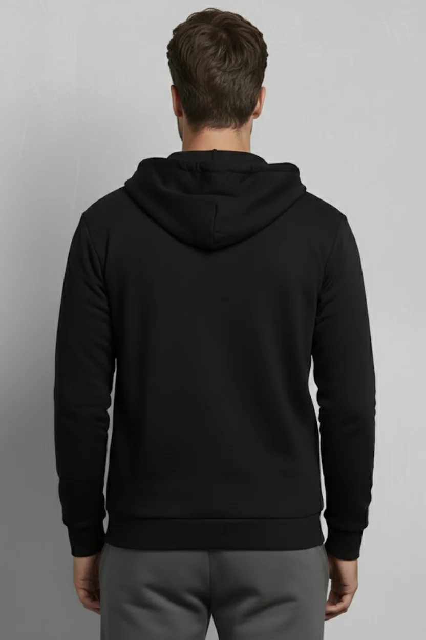 Unisex Siyah Oversize Kalıp 2 İplik Kapüşonlu Fermuarlı Sweatshirt Ceket Hırka