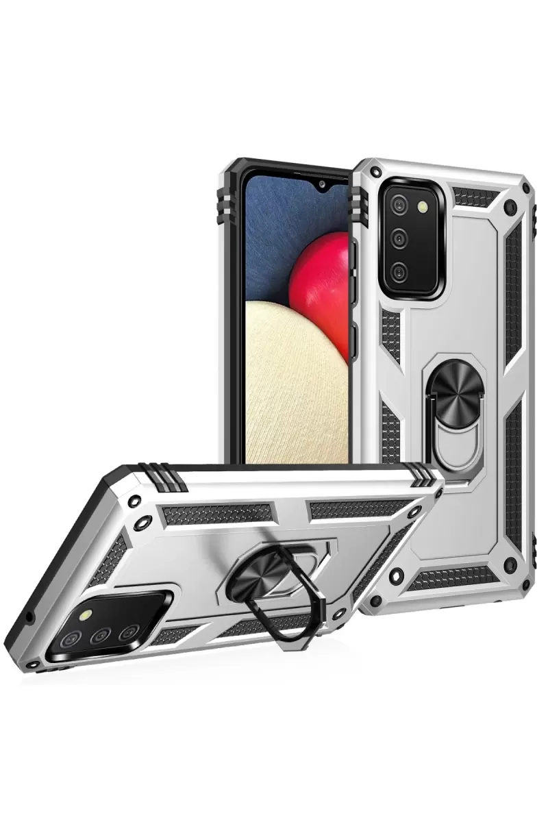 Newface Samsung Galaxy A03S Kılıf Sofya Yüzüklü Silikon Kapak - Gümüş