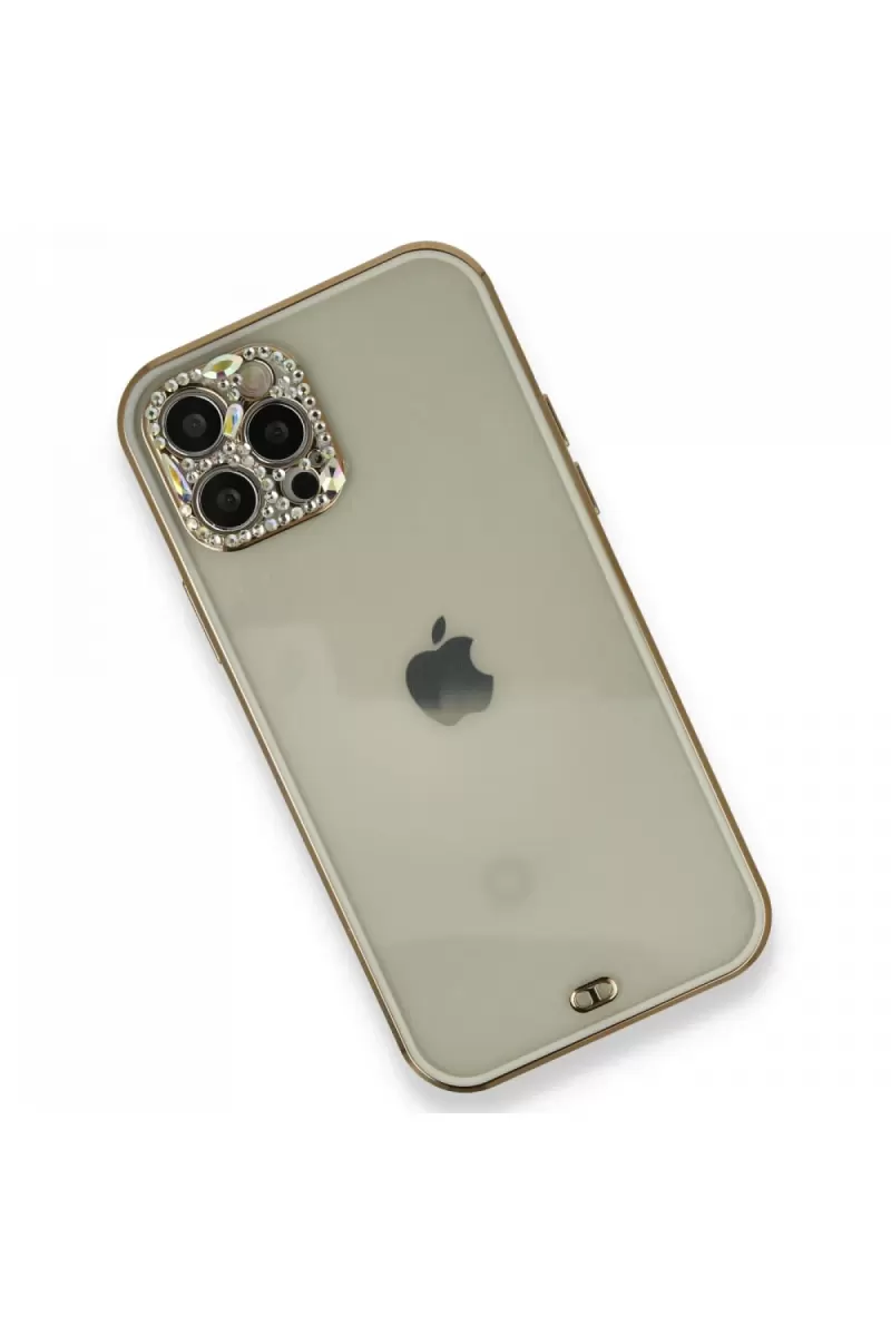 Newface Apple iPhone 12 Pro Kılıf Liva Taşlı Silikon - Beyaz