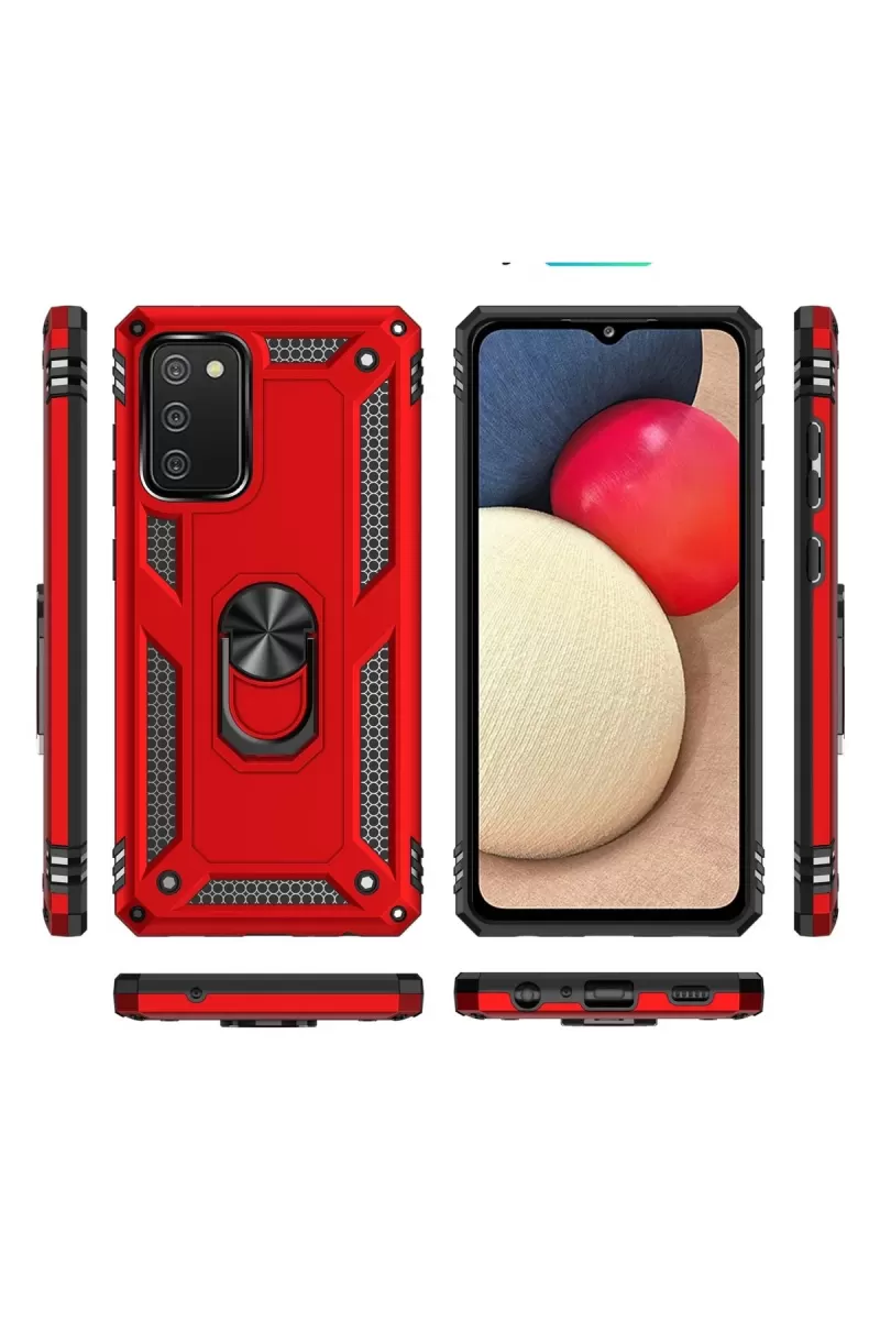Newface Samsung Galaxy A03S Kılıf Sofya Yüzüklü Silikon Kapak - Kırmızı